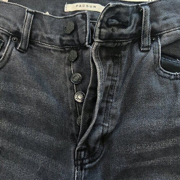 PACSUN Black Denim High Rise Straight Leg‎ Jeans Button Fly Frayed Distressed 25 - Picture 5 of 15